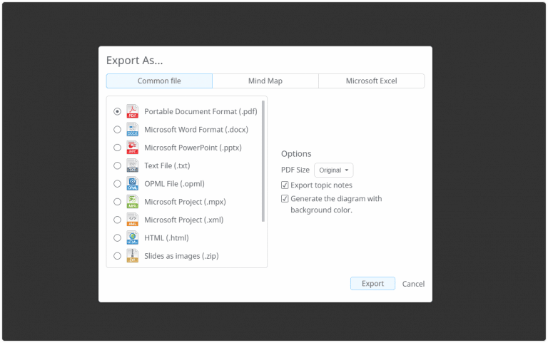 Export diagrams from mind map app